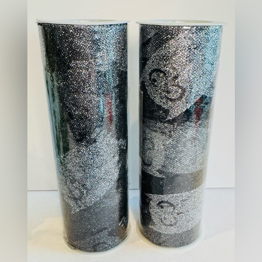 Owl Silver Glitter Tulle Fabric in Black/ Silver Set of 2. 15.24cm x 7.28m